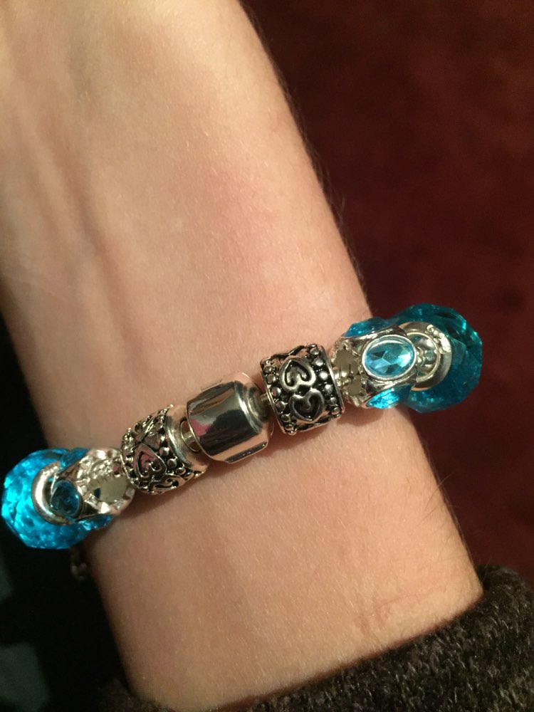 BAMOER Hot Sell European Style Silver Crystal Charm Bracelet for Women With Blue Murano Glass Beads Jewelry PA1394