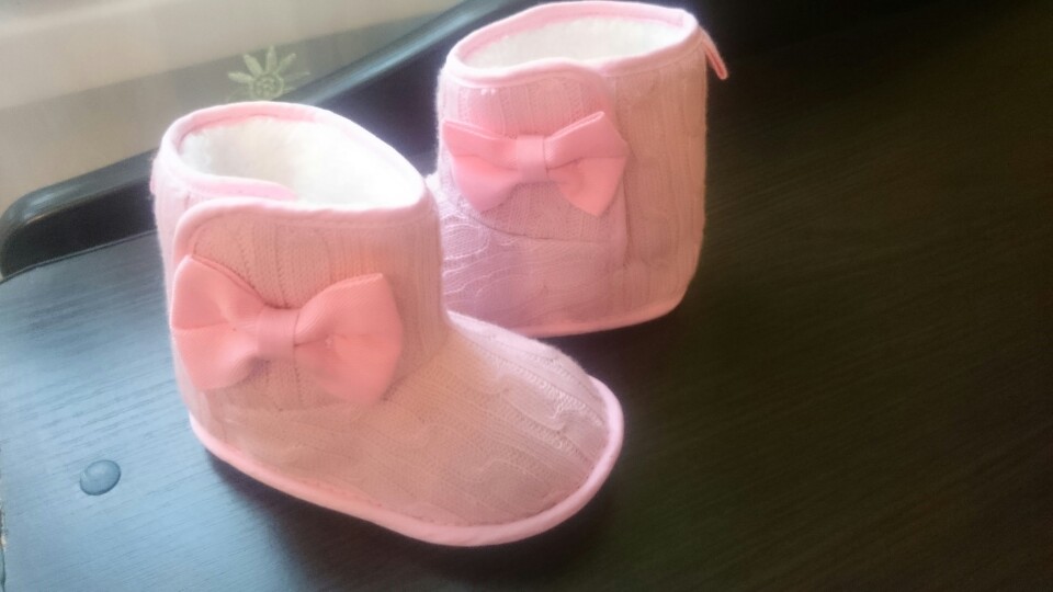 Baby Girl Knitted Boots Bowknot Faux Fleece Soft Sole Shoes Kids Woolen Yam Knitted Fur Winter Snow Boots