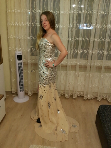 Luxuriant Champagne Sweetheart Sparkle Crystal Rhinestone Long Split Ball Evening Dresses Evening Gowns Chiffon