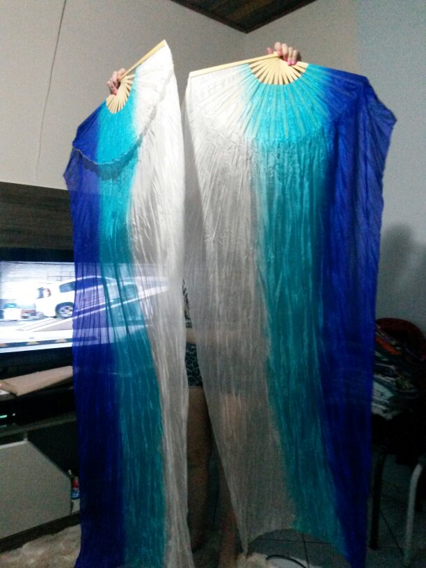 New Arrival Vertical dyed color 100% Real Silk belly dancing Fan Veils fashion 3 colors dyed belly dance Silk Veil Fans