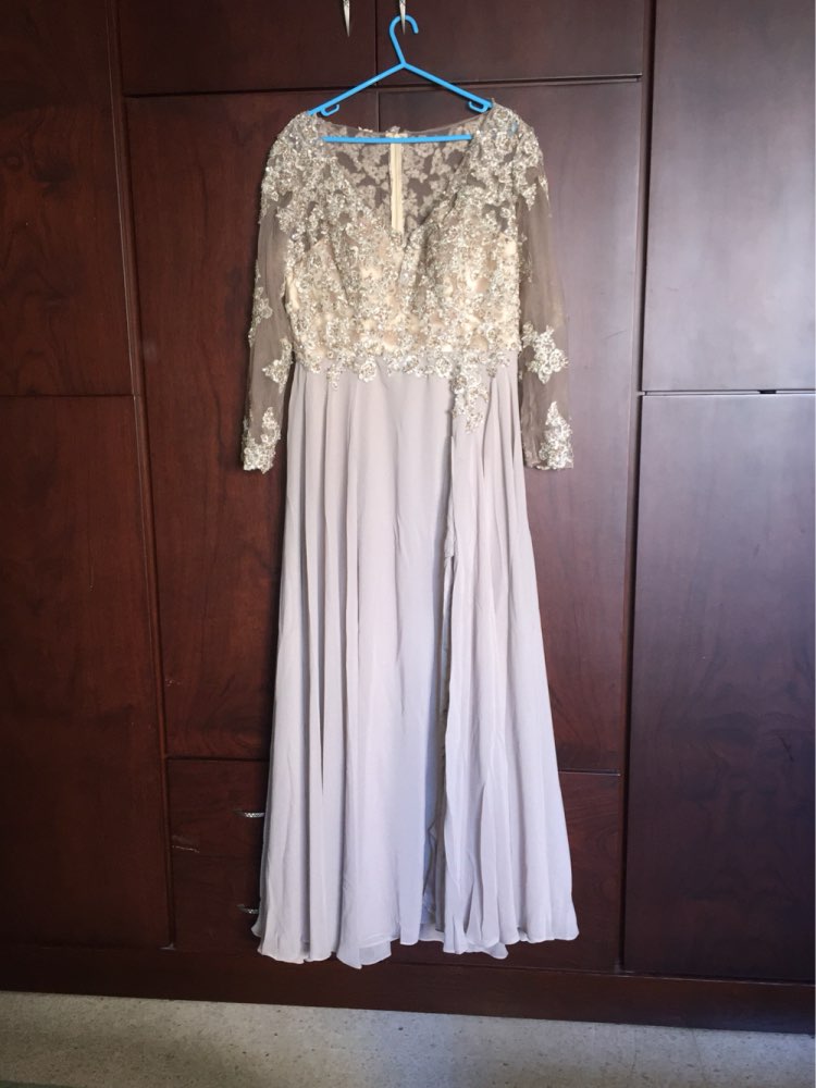Real Picture Elegant Long Sleeve A Line V Neck Chiffon Lace Beaded Long Evening Dresses 2016 Robe De Soiree Manche Longue 122012