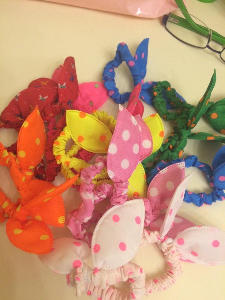 TS 16pcs Cute bunny Baby girl flower hair clip headbands ears dot chiffon headwear wild elastic hair band hair rope ornaments
