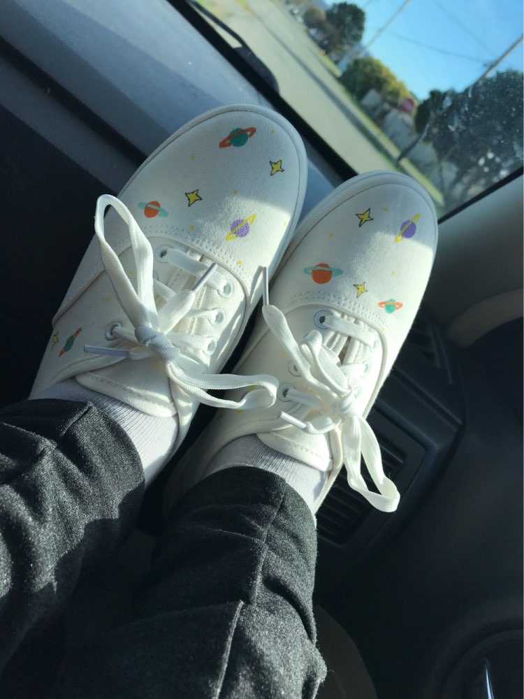 Free shipping new fashion  women shoes Small HARAJUKU planet shallow mouth canvas flat hand- printed women fashion Casual shoes