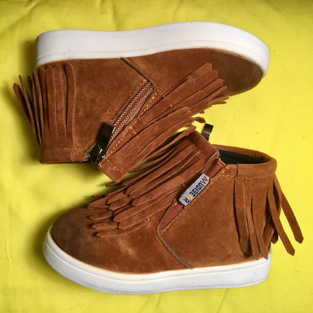 Spring Autumn Winter child/girl/kid motorcycle boots nubuck leather martin boots fringe flats shoes zip solid color short boots