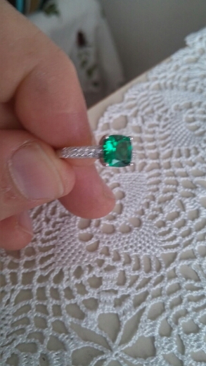 JewelryPalace Cushion 1.8ct Created Green Russian Nano Emerald Solitaire Engagement Ring For Women 925 Sterling Silver Jewelry