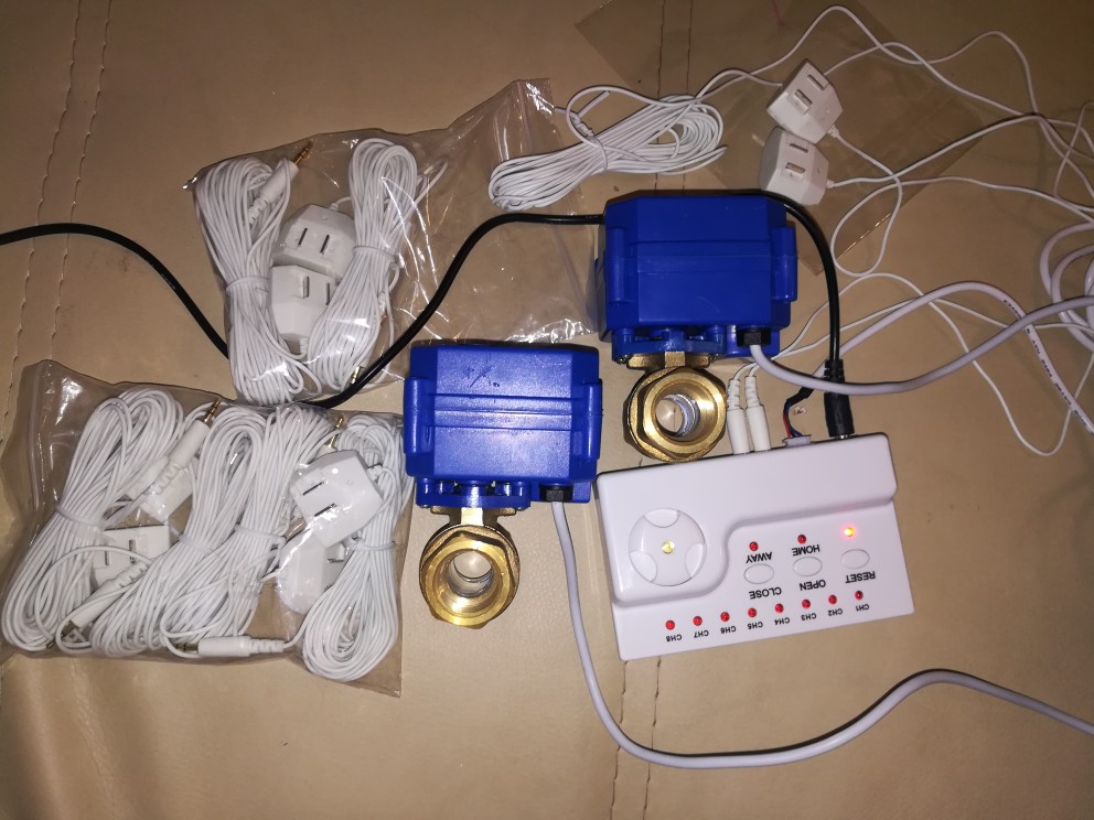 Great Promotion High Quality Russia Ukrain Smart Home Water Leakage Sensor Alarm System w Double 1/2" Motorized Valve(DN15*2pc)