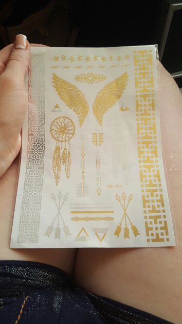 AB28 21cm*15cm Wing feathers jewelry sticker tattoo metallic golden flash tattoos tattoo large temporary tattoo prices sticker