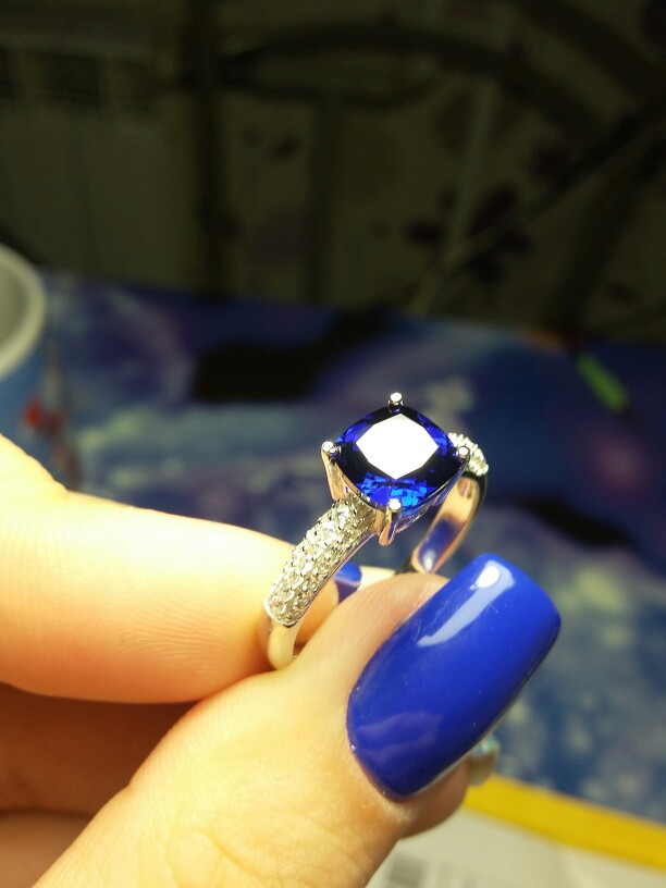 JewelryPalace Cushion 2.6ct Created Blue Sapphire Solitaire Engagement Ring For Women Pure 925 Sterling Silver Fashion Jewelry