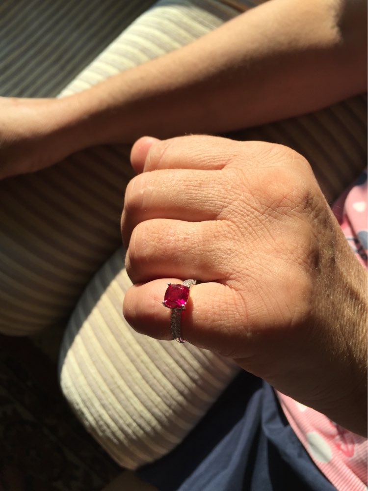 JewelryPalace Cushion 2.6ct Created Red Ruby Solitaire Engagement Ring For Women Genuine 925 Sterling Silver Jewelry Fine Ring