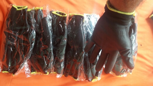 NMSAFETY 12 pairs Lightness comfortable black polyester/nylon cheap safety work gloves