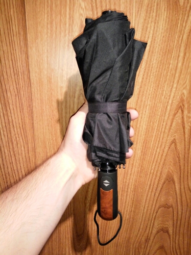 Y13 New 2016 Three Folding Umbrellas Rain With Wooden Handle 10 Rib Brand Daiwenwo Quantity Black Umbrella For Men