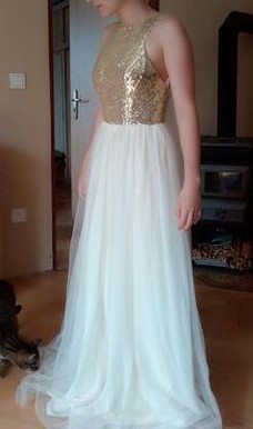 Charmming Chiffon Tulle with Top Champagne Gold Sequin Bridesmaid Dresses Formal Prom Dress 2016 Long Special Occasion Dresses