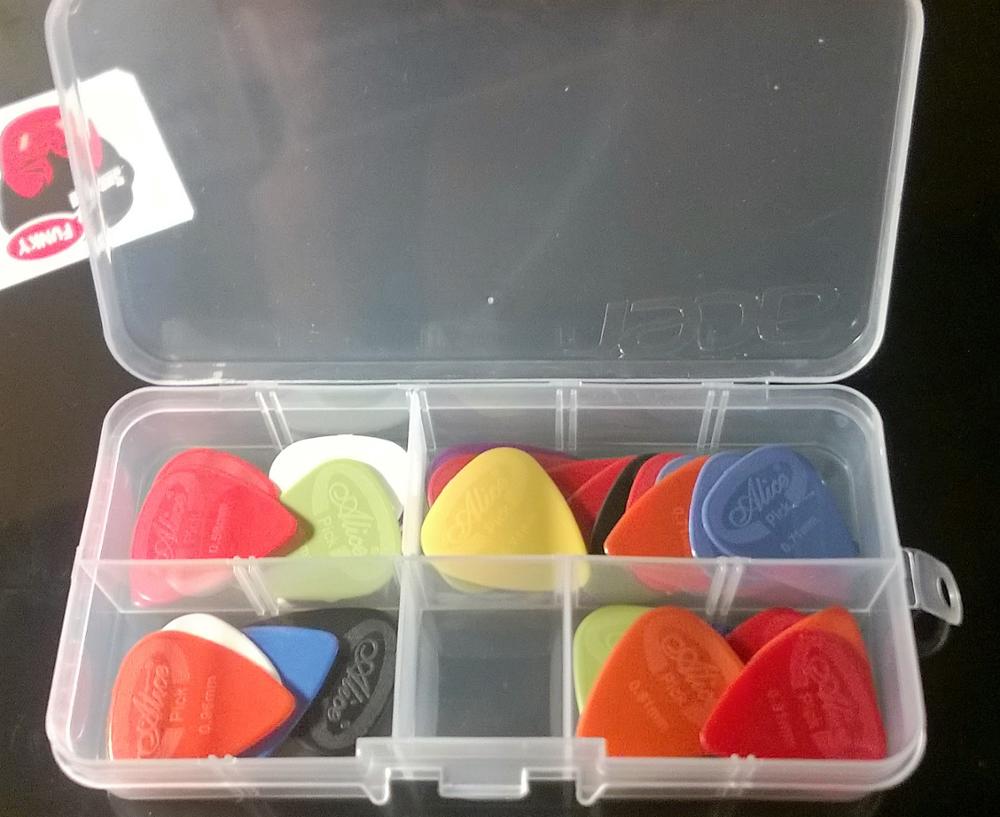30pcs Alice Projecting Nylon Acoustic Electric Guitar Picks Plectrums+1 Plastic Picks Box Case Free Shipping