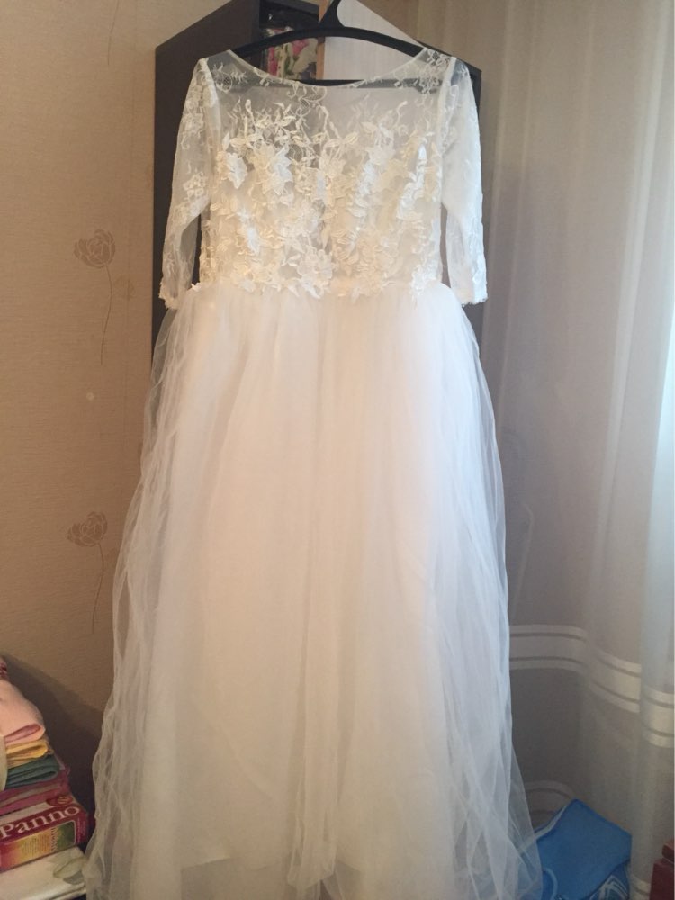 Vintage A line Scoop Neckline Lace Appliques Wedding Dress 2017 Beach Romantic Half Sleeve Tulle Court Train vestidos de novia 
