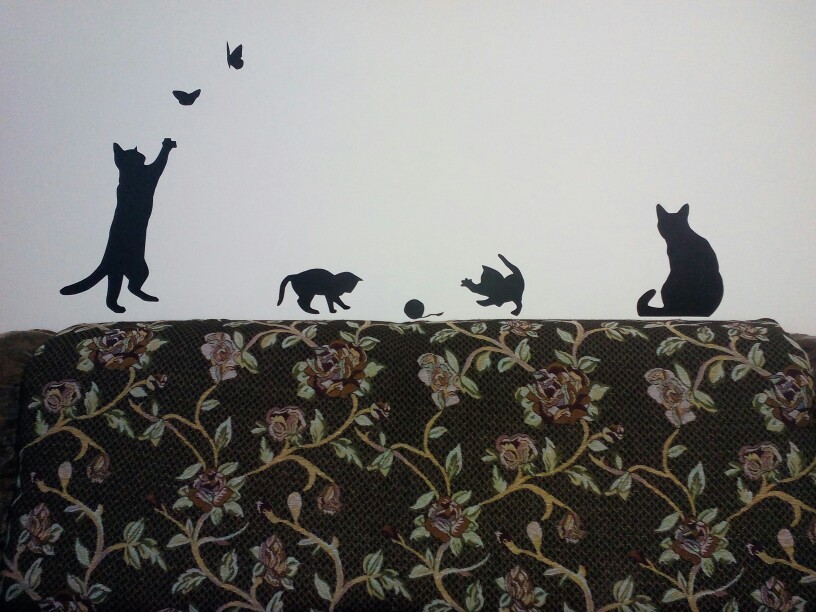 9 /4 cute cats playing wall stickers kids room decorations 707. diy home decals vinyl art animals poster adesivos de paredes 4.5