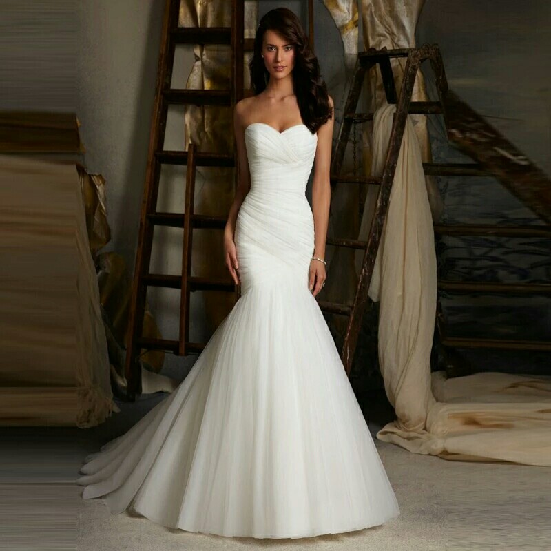 Hot Sale Sexy Tulle Strapless Trumpet Mermaid Wedding Dresses 2017 Cheap Beach Bridal Dress Vestidos de Noivas With Lace Up Back