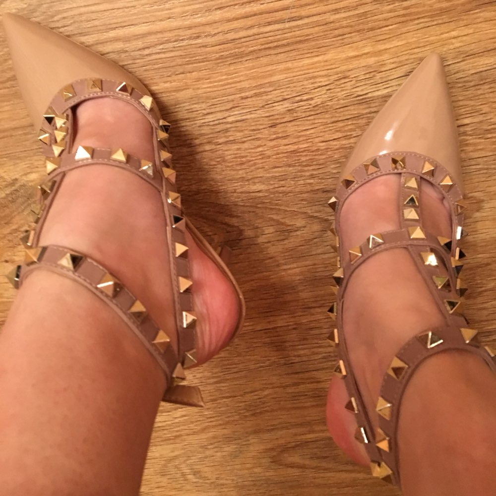 High Quality Brand Designer Rivet Shoes 10cm Patent Leather Studded Slingback Heels Sandals Sexy Women High Heels Sandals Pumps