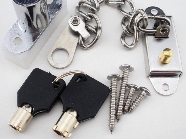 Lockable Window Security Chain Lock Door Restrictor Child Safety Stainless Key