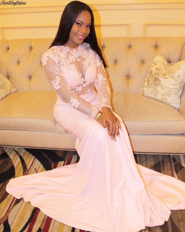 Long Sleeve Prom Dresses 2017 Gorgeous O-neck Top Lace Floor Length Stretch Satin Mermaid Royal Blue African Prom Dress