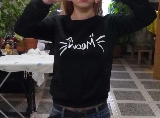 New Arrival Fashion Women Casual long Sleeve MEOW Print Tops Sweatshirt
