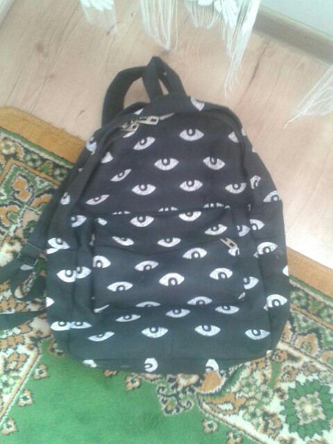Fashion Girls Lady Unique Canvas Backpack Cute Big Eyes Pattern Preppy Style Unisex Rucksack Teenagers Student Casual School Bag