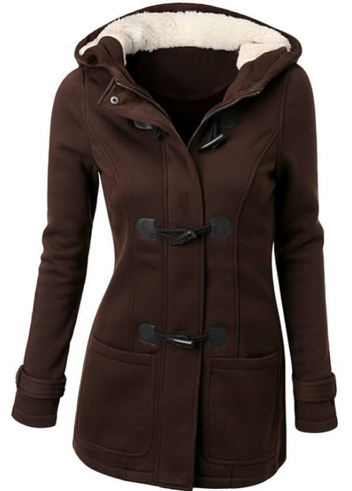 Autumn Hooded Horn Button Coat Women Winter Parkas Grey Outwear 2016 New Fashion Long Women Overcoat S-XL