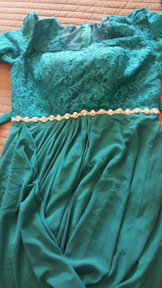 2017 Spring Summer stage clothing half sleeve Crystal belt O neck Evening dress long formal dress lace blue Graduation dress