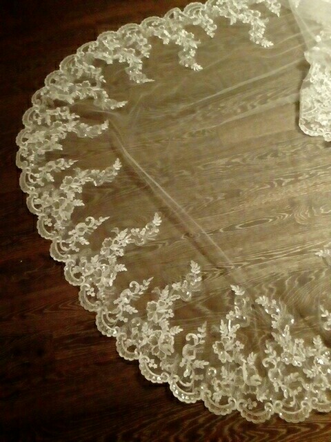 White Ivory Cathedral Wedding Veils Long Lace Edge Bridal Veil Mantilla Wedding Veil Sequined Bridal Wedding Accessories Bride 