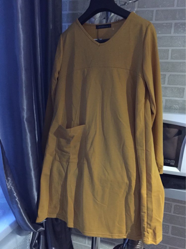 5 Colors 2016 Vestidos Winter Spring Women Vintage Long Sleeve Pockets Dress Casual Loose Ladies V Neck Mini Dresses Plus Size