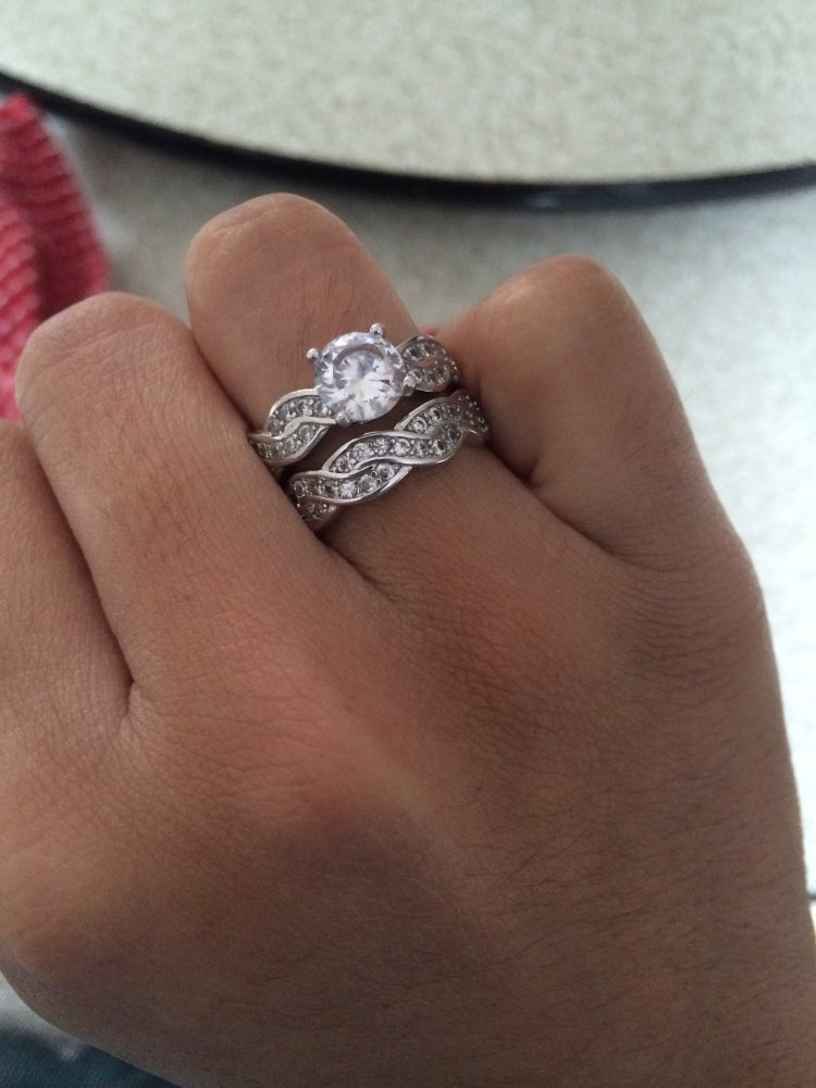 2PCS/Lot Wedding Rings For Women High Quality White Gold Plated Wave CZ Diamond Wedding Engagement Ring Set For Women Girl JZB12