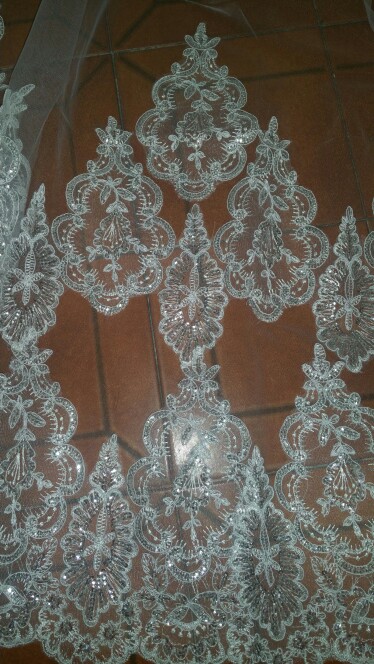 velos de novia 3 Meters 2T White&Ivory Sequins Blings Sparkling Lace Edge Purfle Long Cathedral Wedding Veils
