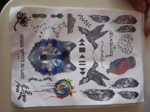 A6080-208 Big Black tatuagem Taty Body Art Temporary Tattoo Stickers Gradient Colorful Wolf Owl Birds Glitter Tatoo Sticker