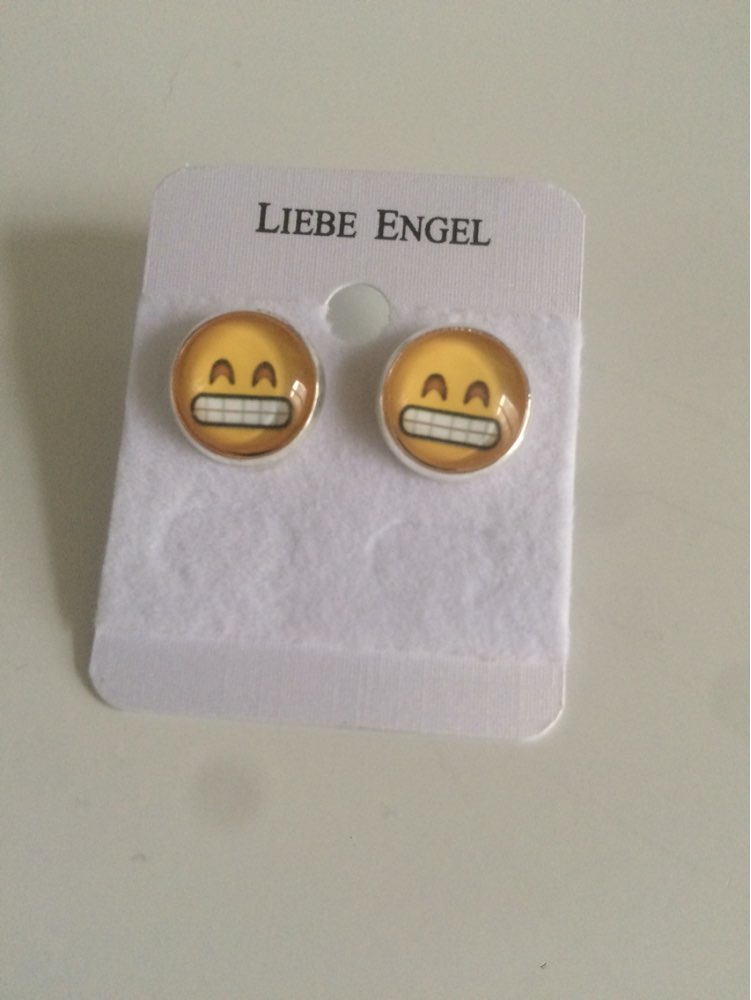 LIEBE ENGEL Vintage Silver Color Emoji Jewelry Women Accessories Fashion Emoticons Glass Cabochon Stud Earrings Fine Jewelry