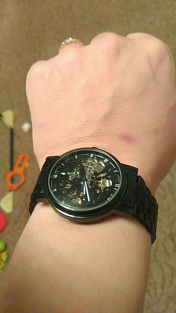 2016 New Black Men's Skeleton WristWatch Stainless steel Antique Steampunk Casual Automatic Skeleton Mechanical Watches Male