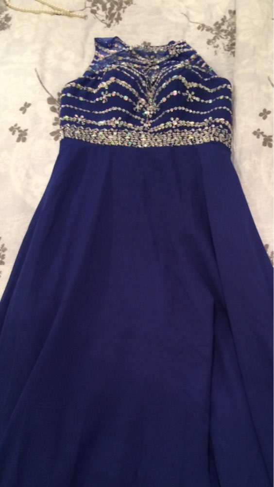 Royal Blue Chiffon Long Evening Dress 2016 New O-neck Cross Back Formal Wedding Party Gowns Robe de Soiree Longue Prom Dresses