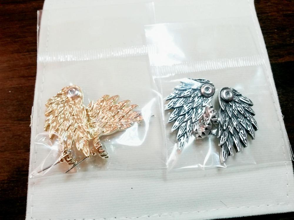 Pameng New Fashion Black Gold Silver Color Gothic Women Cool Jewelry Angel Wings Rhinestone Alloy Stud Earrings Gifts