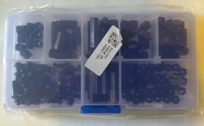 160Pcs M3 Nylon Black M-F Hex Spacers Screw Nut Assortment Kit Stand off Set Box