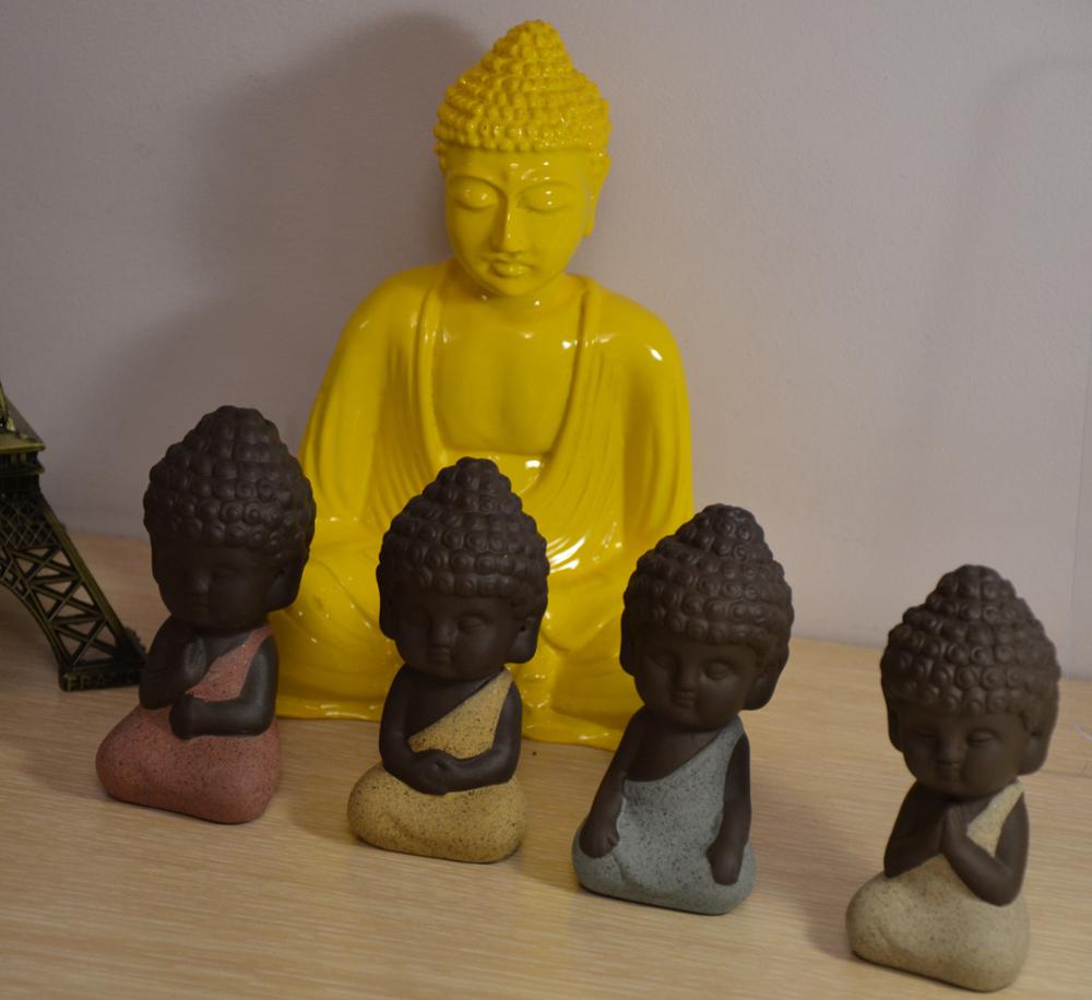 small Buddha statue monk figurine tathagata India Yoga Mandala tea pet purple ceramic crafts  decorative ceramic ornaments