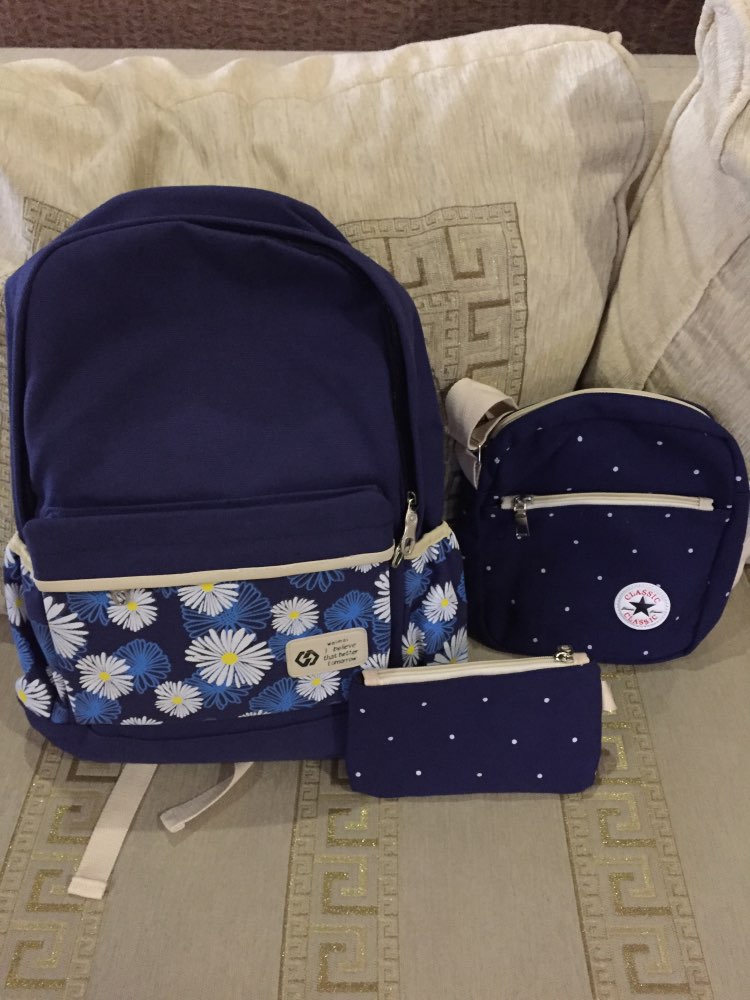 RoyaDong Flowers Printing Women Backpack Set School Bags For Teenage Girls Canvas Printing Candy Color 2016 Bag Set For 3 Pieces