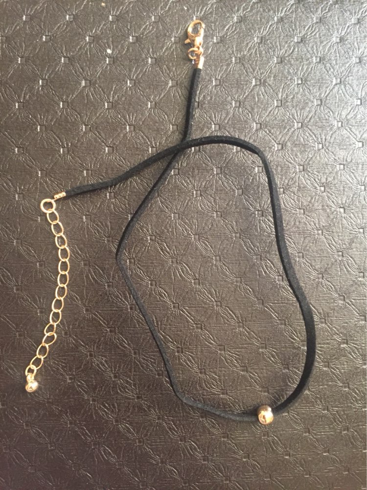 N124 Free shipping Punk Thin Black Rope Metal Beads Short Black Chokers Necklaces .