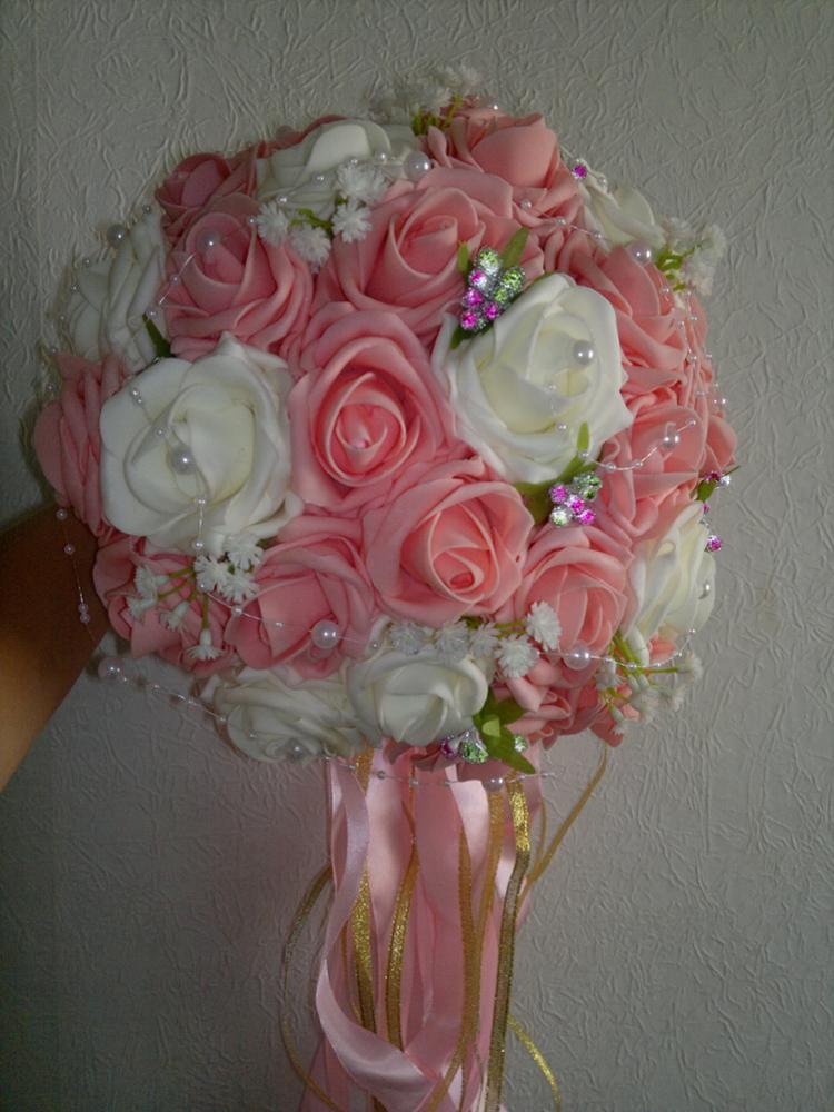 2016 Beautiful Handmade Flowers Decorative Artificial Rose Flowers Pearls Bride Bridal Lace Accents Wedding Bouquets with Ribbon