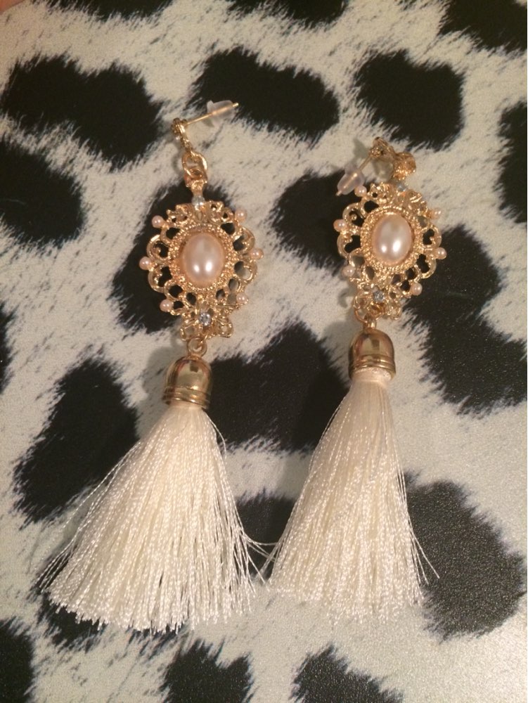 Retro Royal Statement Pearl Rhinestone Crystal White Black Tassel Earrings for Women Long Dangle Drop Earring Ethnic Jewelry