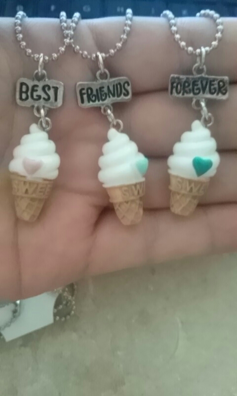 Free shipping Best Friends BFF resin ice-cream pendant bead chain necklace,3 colors lead nickel cadmium free kids jewelry
