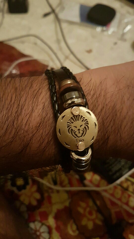 Fashion Bronze Alloy Buckles 12 Zodiac Signs Bracelet Punk Leather Bracelet Wooden Bead + Black Gallstone For Men Charm Jewelry