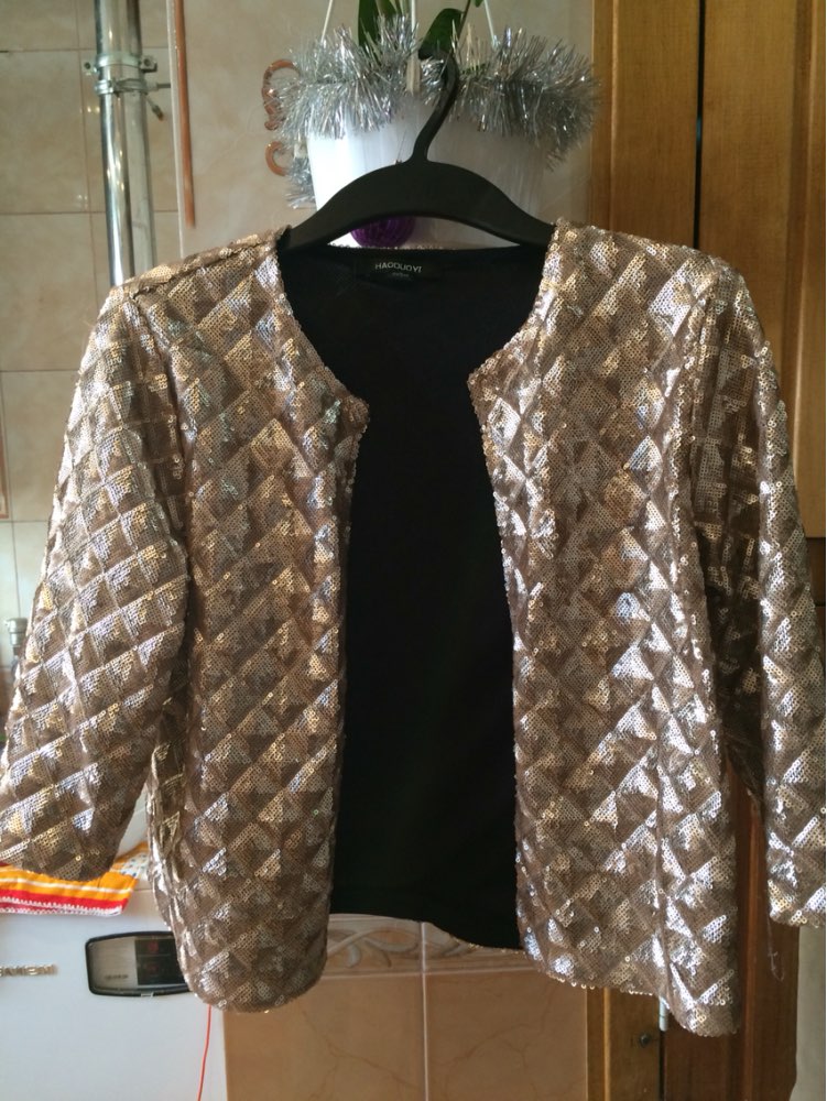 HYH HAOYIHUI 2016 Brand New Spring Style Vogue Lozenge Women Gold Sequins Jackets Three quater sleeve Fashion Coats Outwears