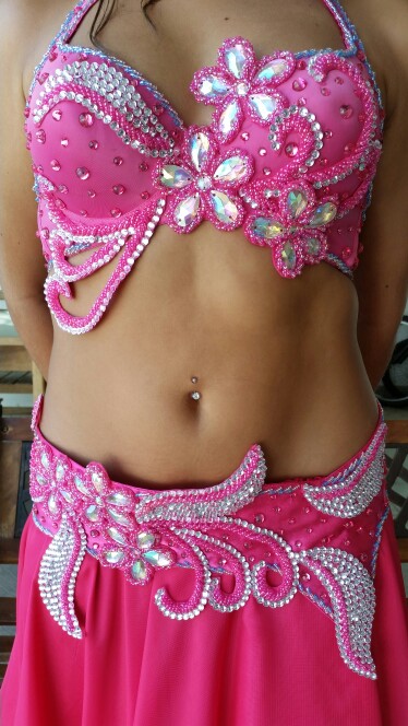 Stage Performance Luxury Belly Dancing Egyptian Costumes Oriental Style Rhinestone Bra, Belt Belly Dance Costume 2pcs 