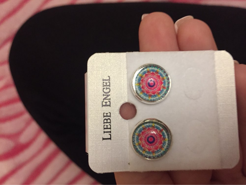 LIEBE ENGEL Classic Mandala Flower OM Symbol Buddhism Zen Picture Glass Cabochon Stud Earring Vintage Silver Color Jewelry Women
