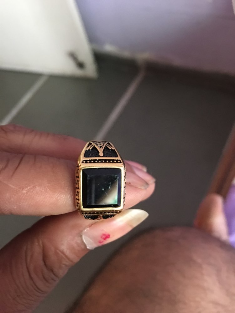 Vintage 18K Gold Plated Stainless Steel Black Agate  Masonic Rings For Men aneis