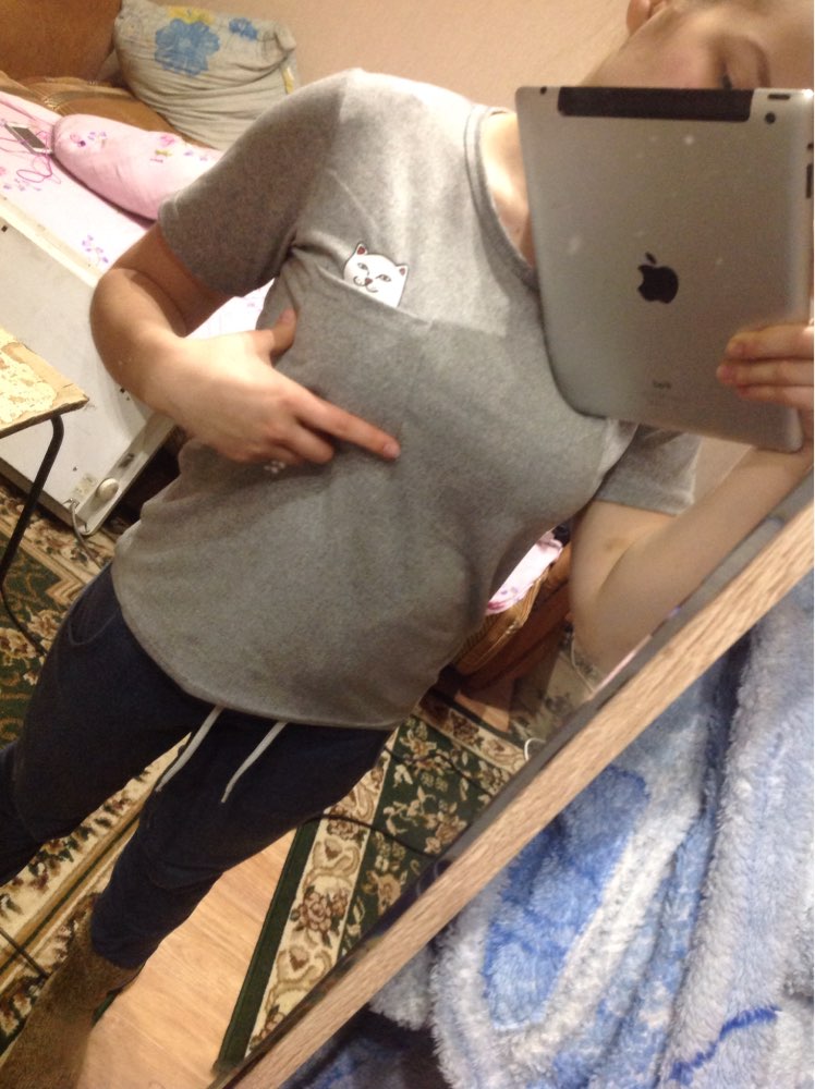 Summer T-shirt Women Casual Lady Top Tees Cotton Tshirt Female Brand Clothing T Shirt Printed Pocket Cat Top  Cute Tee