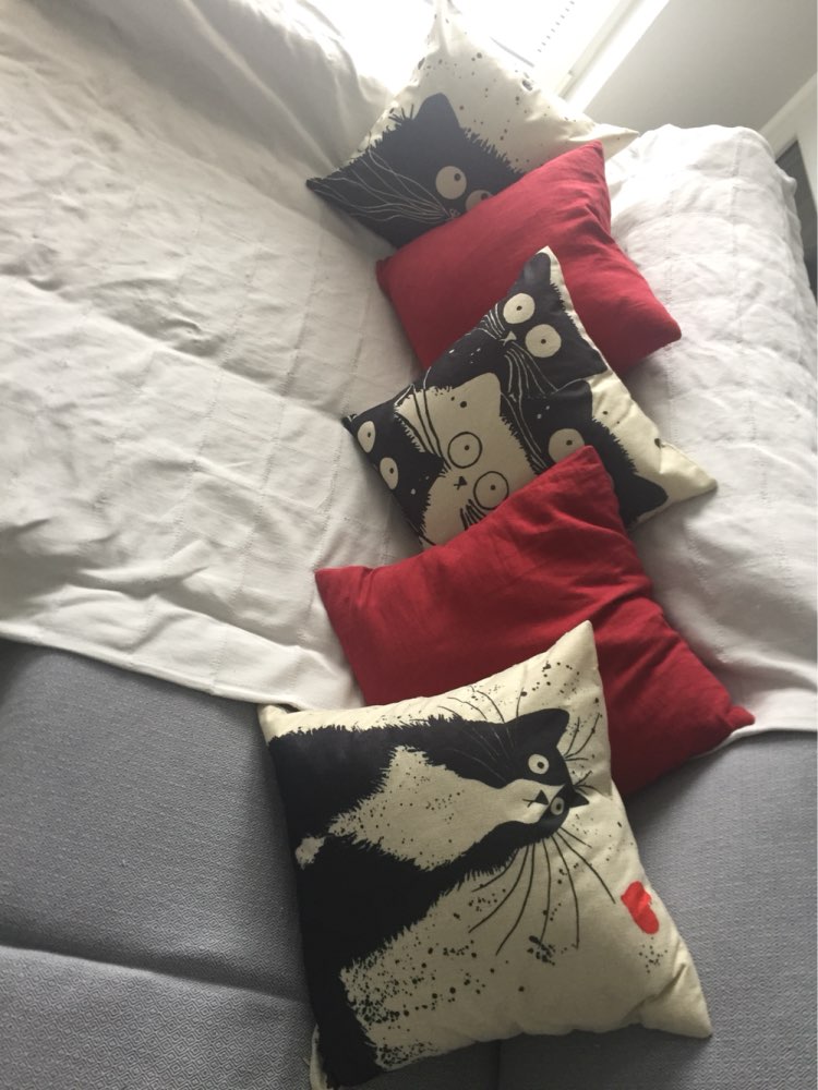Cotton Linen 18inches Black White Cartoon Cats Printed Sofa Seat Cushion Cover Living Room Bedding Pillow Case N0051